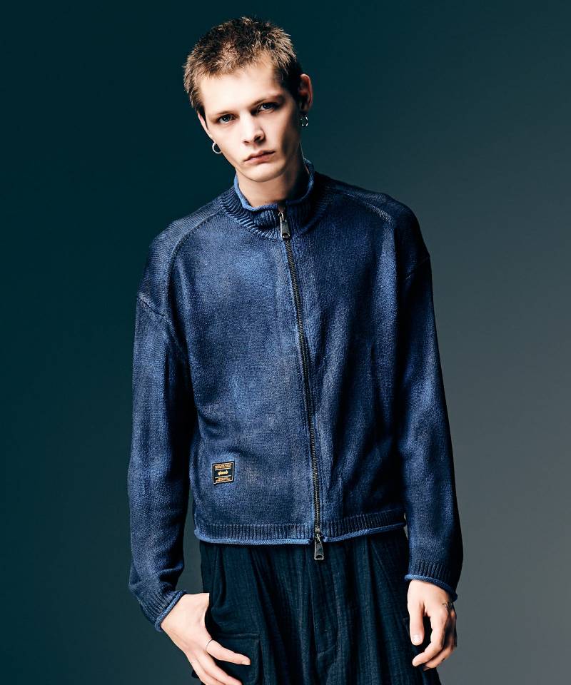 【予約商品】glamb(グラム) Paraffin Coated Knit Blouson / パラフィンコートニットブルゾン - Blue