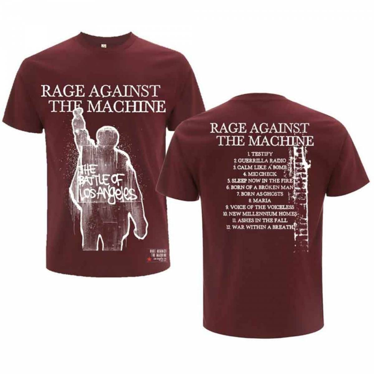 【予約商品】RAGE AGAINST THE MACHINE バンドTシャツ ユニセックス: BOLA Album Cover (Maroon Red) (Back Print) - MAROON RED