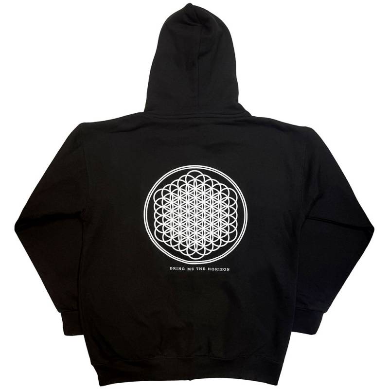 【予約商品】BRING ME THE HORIZON Unisex Zipped Hoodie: Flower of Life (Black) (Back Print) - BLACK
