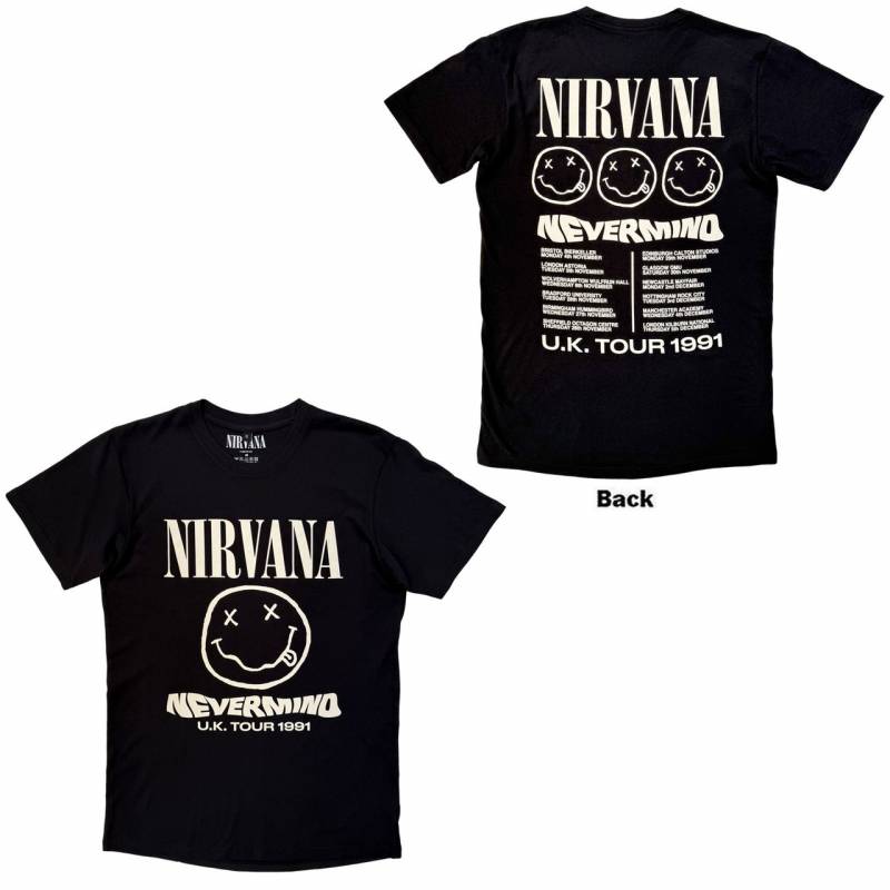 【予約商品】NIRVANA Unisex Premium Carbon バンドTシャツ: Tour '91 (Black) (Back Print)