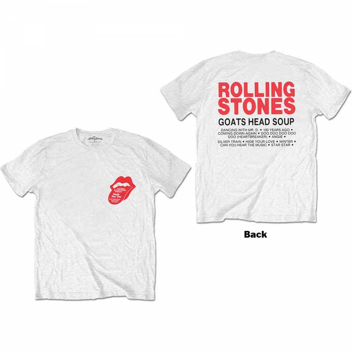 【予約商品】THE ROLLING STONES バンドTシャツ ユニセックス: Goat Head Soup Tracklist (White) (Back Print) - WHITE