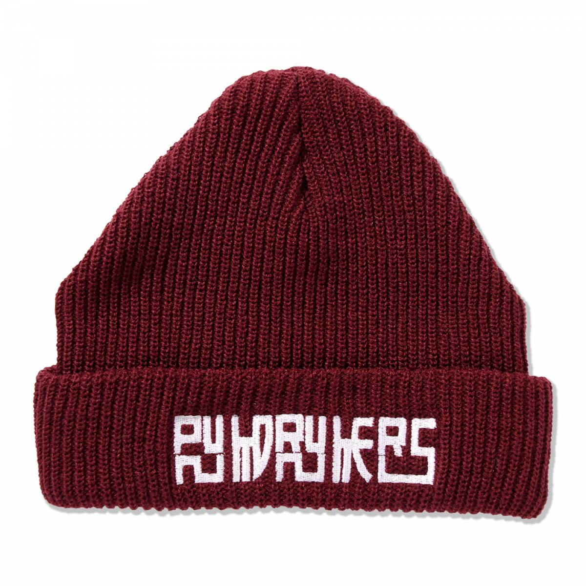 【予約商品】PUNK DRUNKERS (パンクドランカーズ)角ロゴニットCAP - BURGUNDY