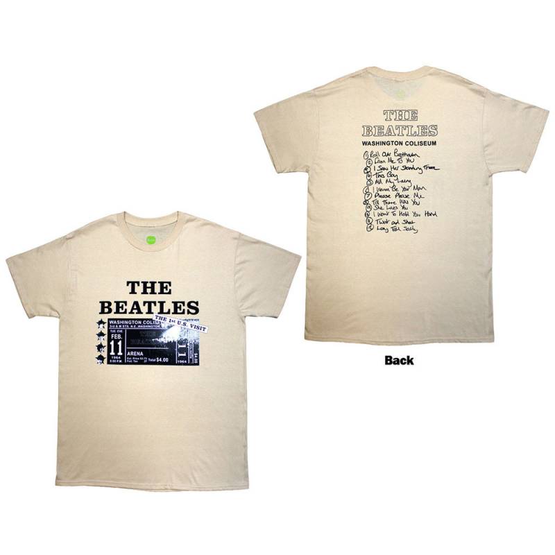 【予約商品】THE BEATLES バンドTシャツ ユニセックス: Washington '64 Promo & Setlist (Sand) (Back Print)