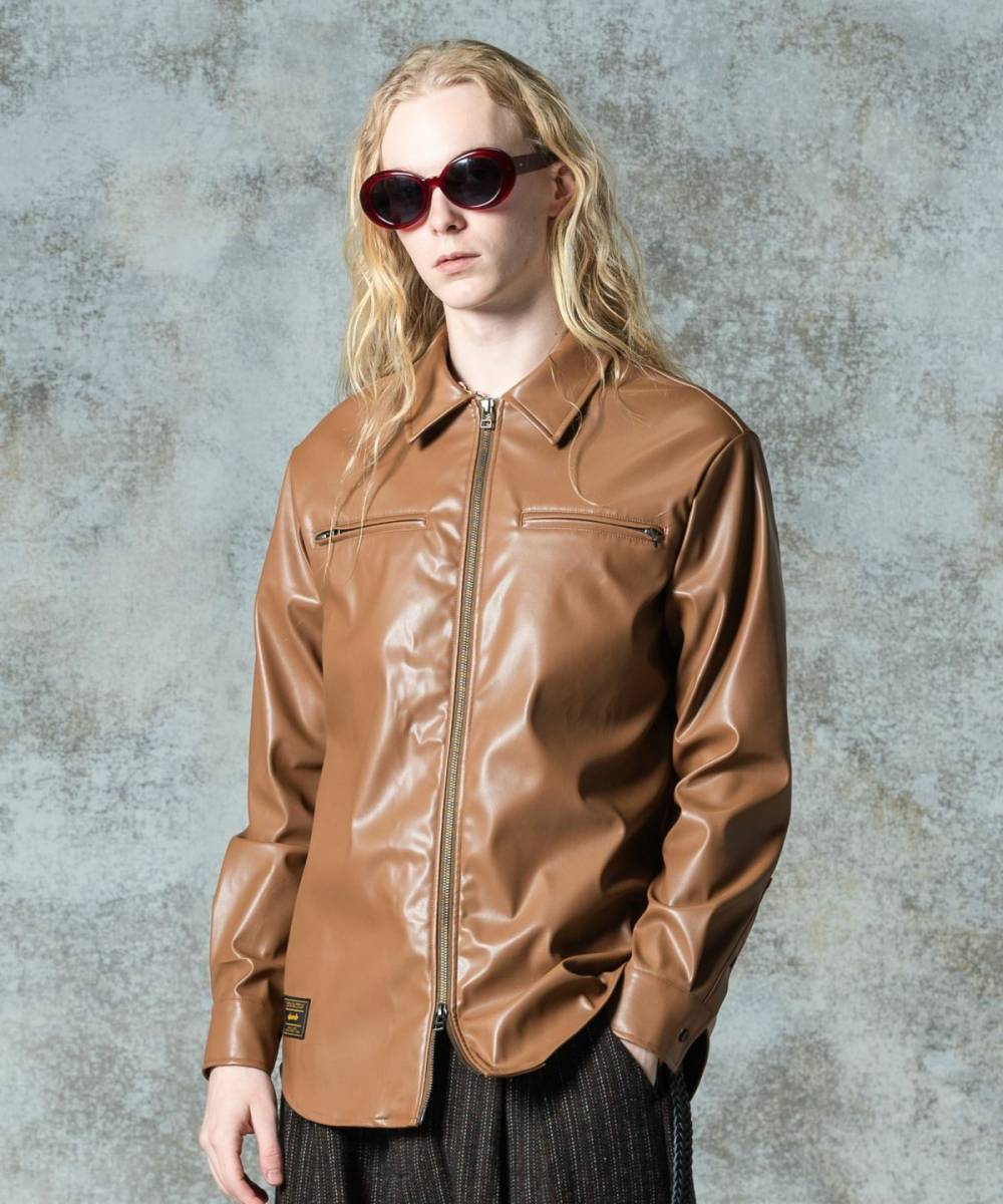 【予約商品】glamb(グラム)GB0325/SH06 : Synth Leather Shirt / シンセレザーシャツ - Brown