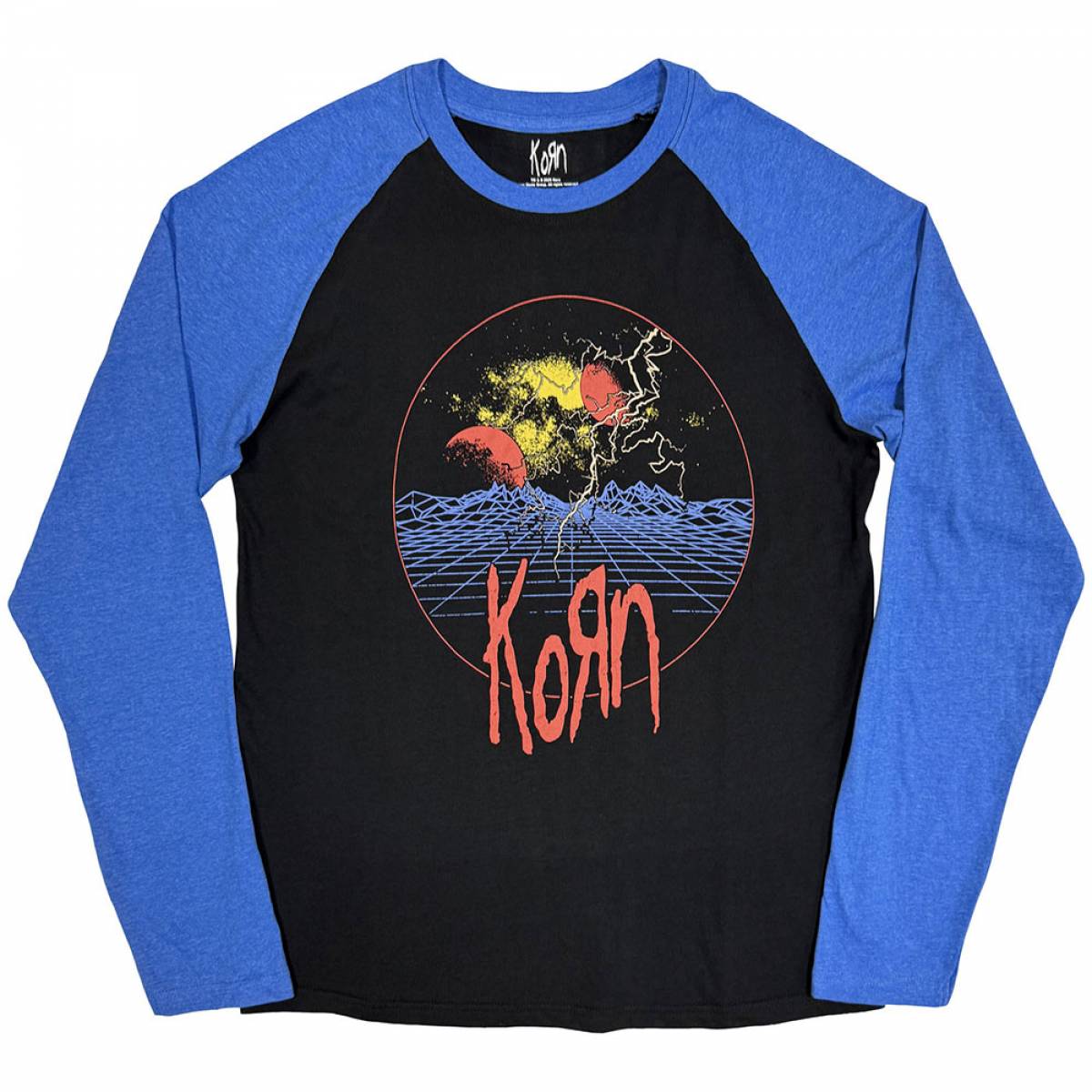 【予約商品】KORN Unisex Raglan バンドTシャツ: Wireframe Space (Black & Blue) - BLACK & BLUE