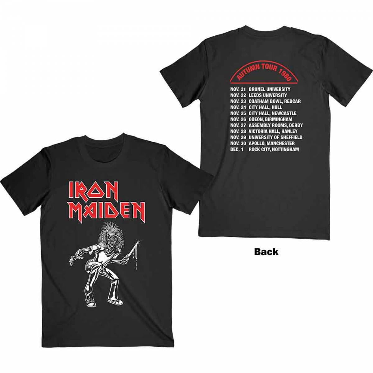 【予約商品】IRON MAIDEN バンドTシャツ ユニセックス: Autumn Tour 1980 (Back Print) - BLACK