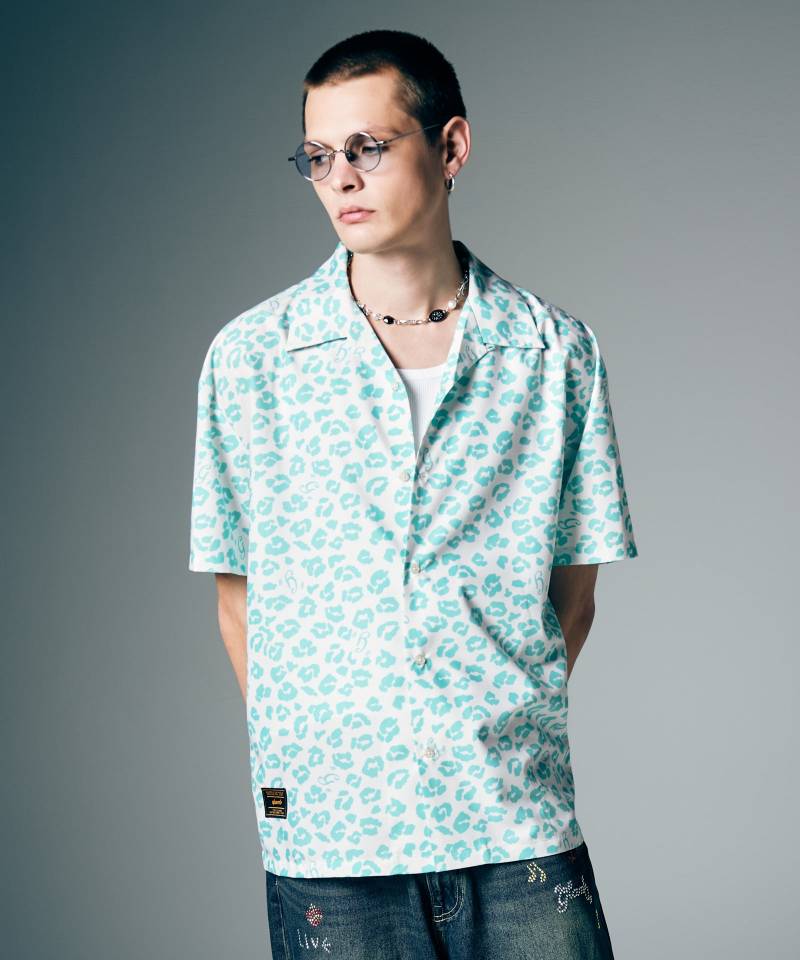 【予約商品】glamb(グラム) Leopard Open Collar Shirt / レオパードオープンカラーシャツ - White