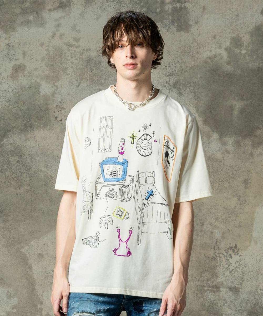glamb(グラム)GB0125/CS08 : Grunge Room T-Shirt / グランジルームＴシャツ - White