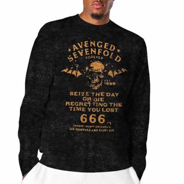 【予約商品】AVENGED SEVENFOLD Unisex Long Sleeve バンドTシャツ: Seize The Day (Black) (Wash Collection) - BLACK