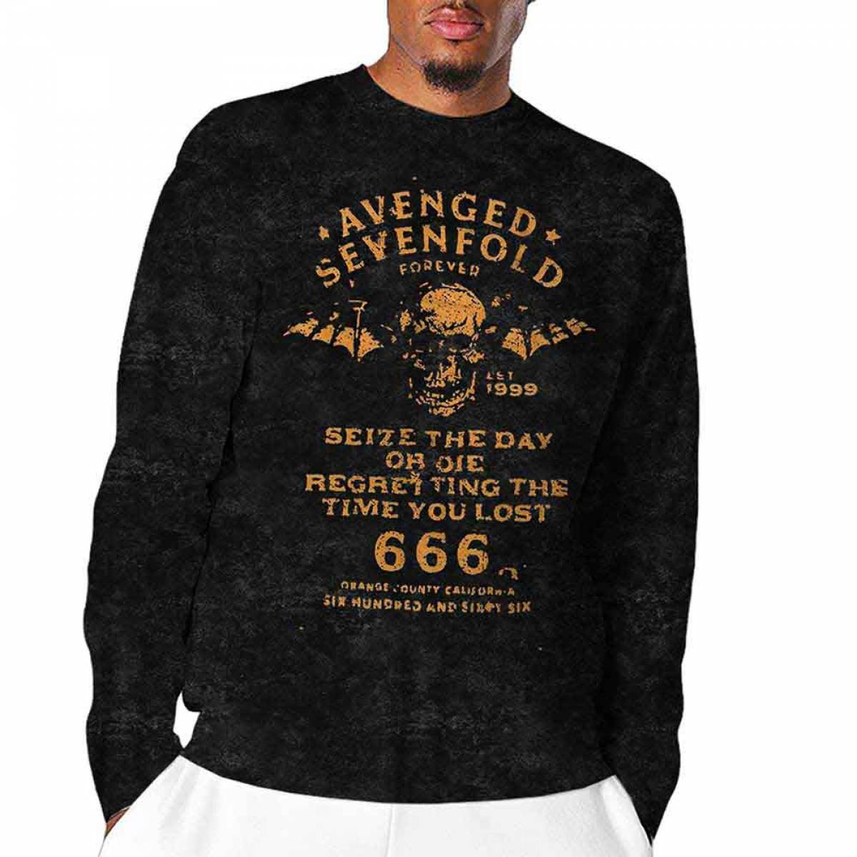 【予約商品】AVENGED SEVENFOLD Unisex Long Sleeve バンドTシャツ: Seize The Day (Black) (Wash Collection) - BLACK