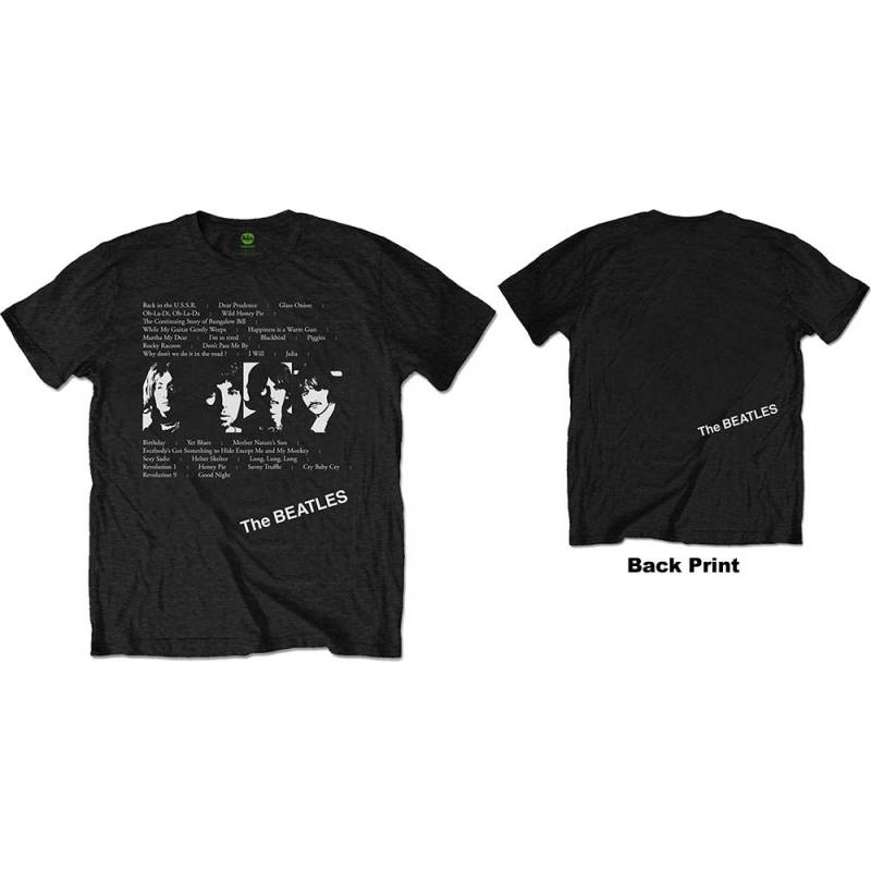 【予約商品】THE BEATLES バンドTシャツ ユニセックス: White Album Tracks (Black) (Back Print)