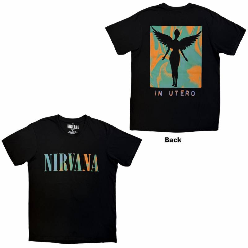 【予約商品】NIRVANA Unisex Premium Carbon バンドTシャツ: In Utero Angel Swirl (Black) (Back Print)