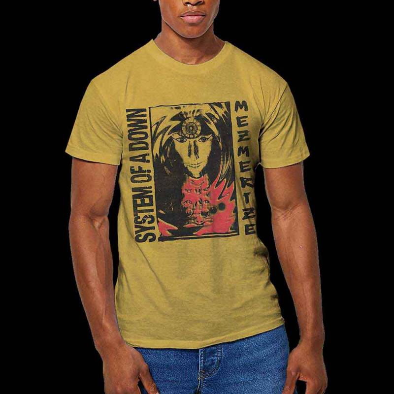 【予約商品】SYSTEM OF A DOWN バンドTシャツ ユニセックス: Reflections (Mustard Yellow Mineral Wash) (Wash Collection)