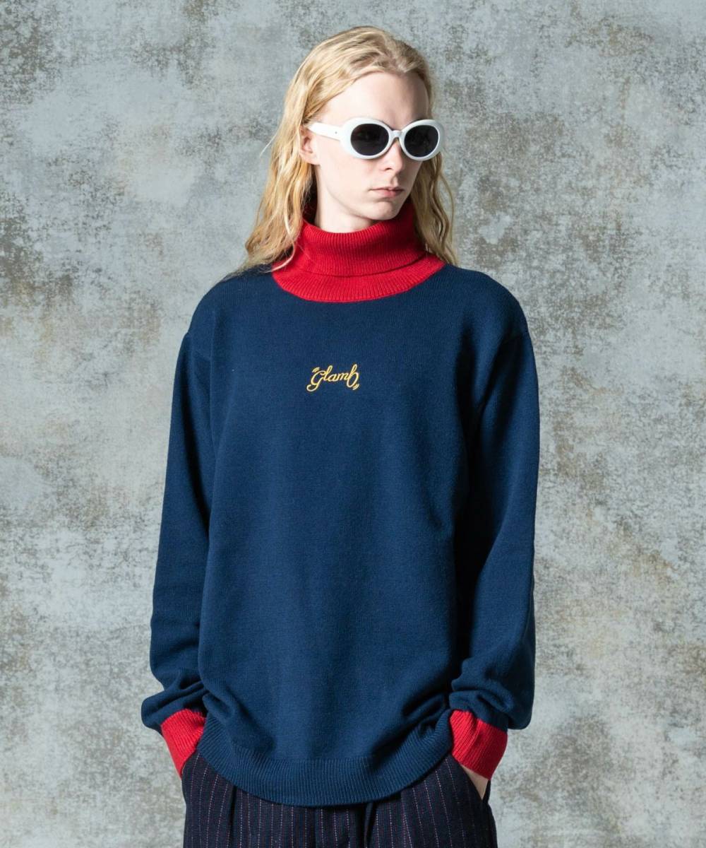 【予約商品】glamb(グラム)GB0325/KNT13 : Spin Logo Turtle Neck Knit  - Navy