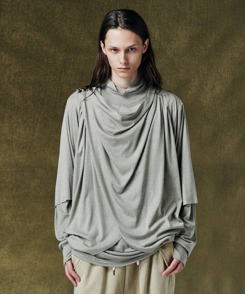 【予約商品】glamb(グラム) Cross Drape Cutsew / クロスドレープカットソー - Gray