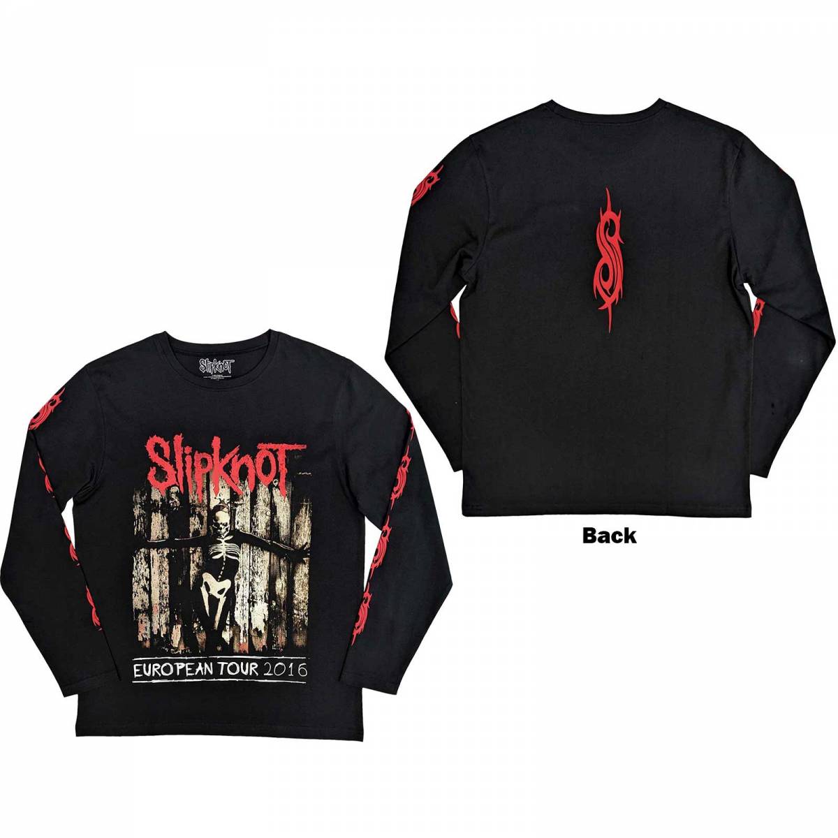 【予約商品】SLIPKNOT Unisex Long Sleeve バンドTシャツ: Skeleton Flag (Black) (Back & Sleeve Print) - BLACK