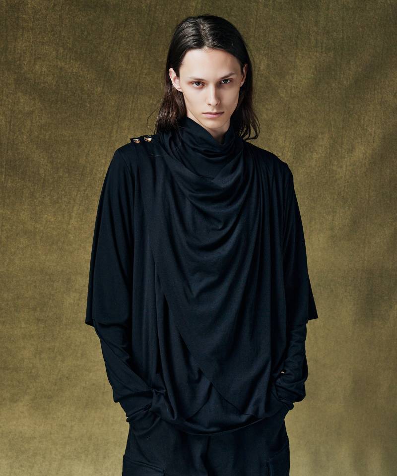 【予約商品】glamb(グラム) Cross Drape Cutsew / クロスドレープカットソー - Black