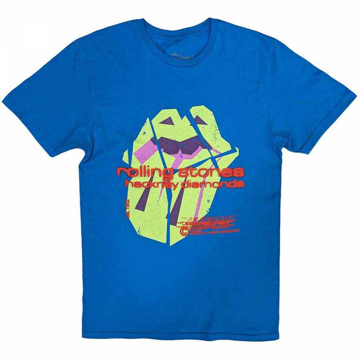 【予約商品】THE ROLLING STONES バンドTシャツ ユニセックス: Hackney Diamonds Neon Tongue (Blue) - BLUE