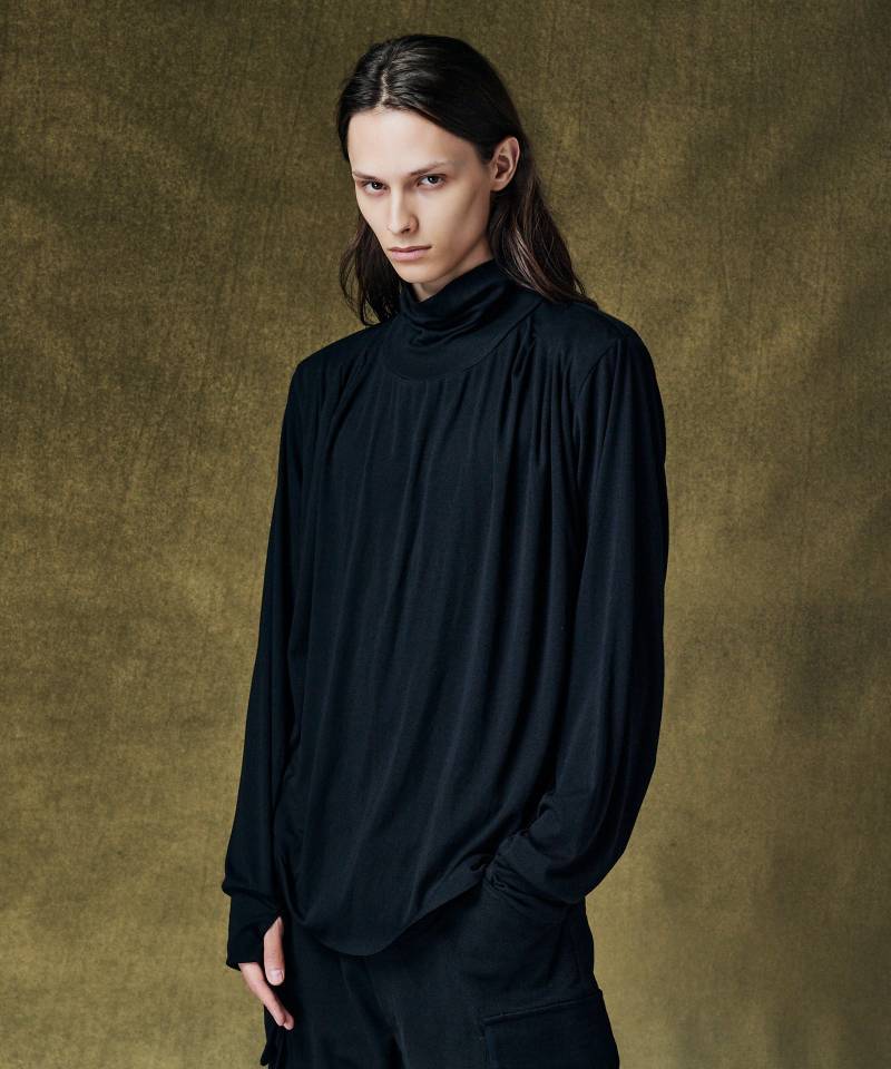 【予約商品】glamb(グラム) Drape Mock Neck Cutsew / ドレープモックネックカットソー - Black