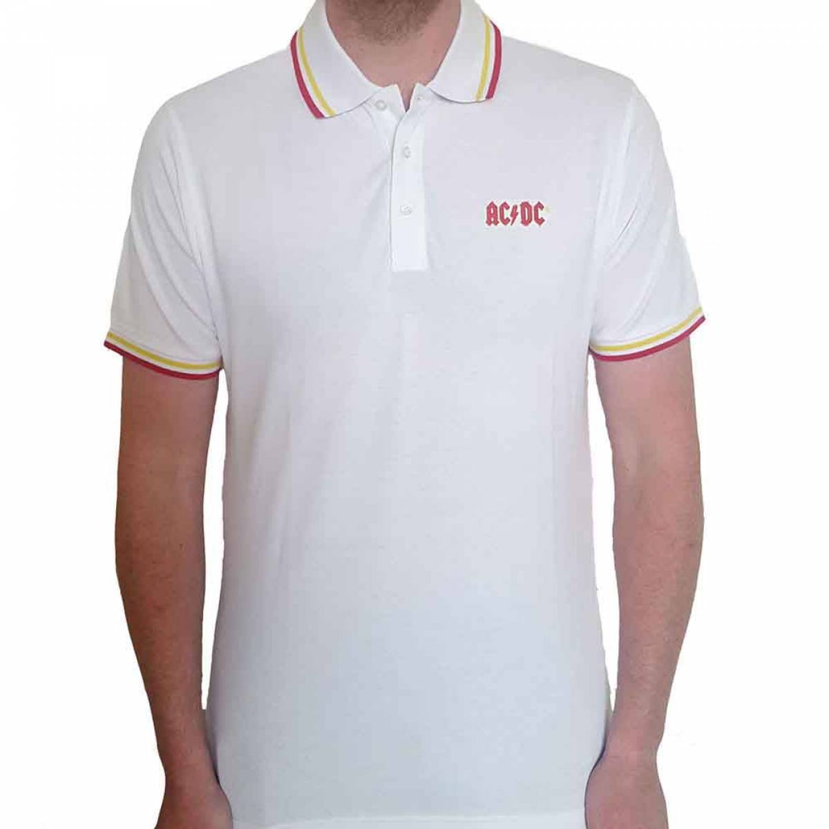【予約商品】AC/DC Unisex Polo Shirt: Classic Logo (White) - WHITE