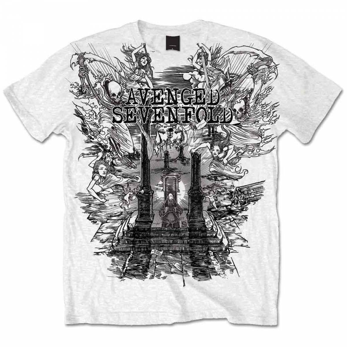【予約商品】AVENGED SEVENFOLD バンドTシャツ ユニセックス: Land of Cain (White) - WHITE