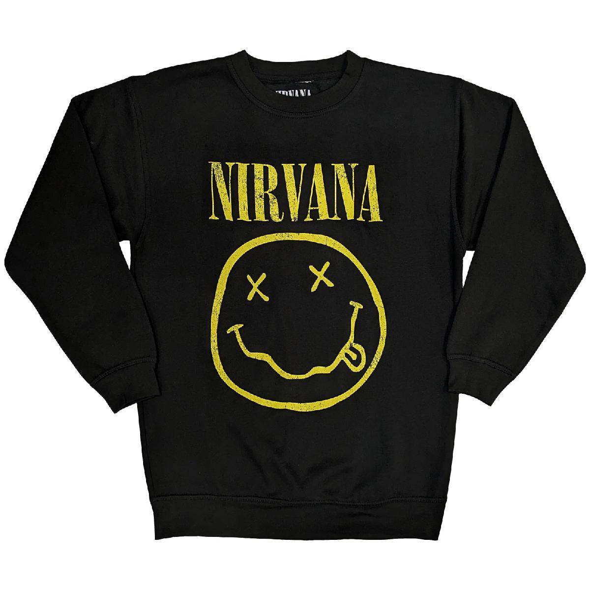 【予約商品】NIRVANA Unisex Sweatshirt: Yellow Happy Face (Black) - BLACK