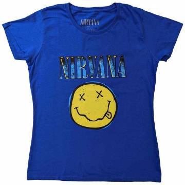【予約商品】NIRVANA バンドTシャツ ユニセックス: Xerox Happy Face (Blue) - BLUE