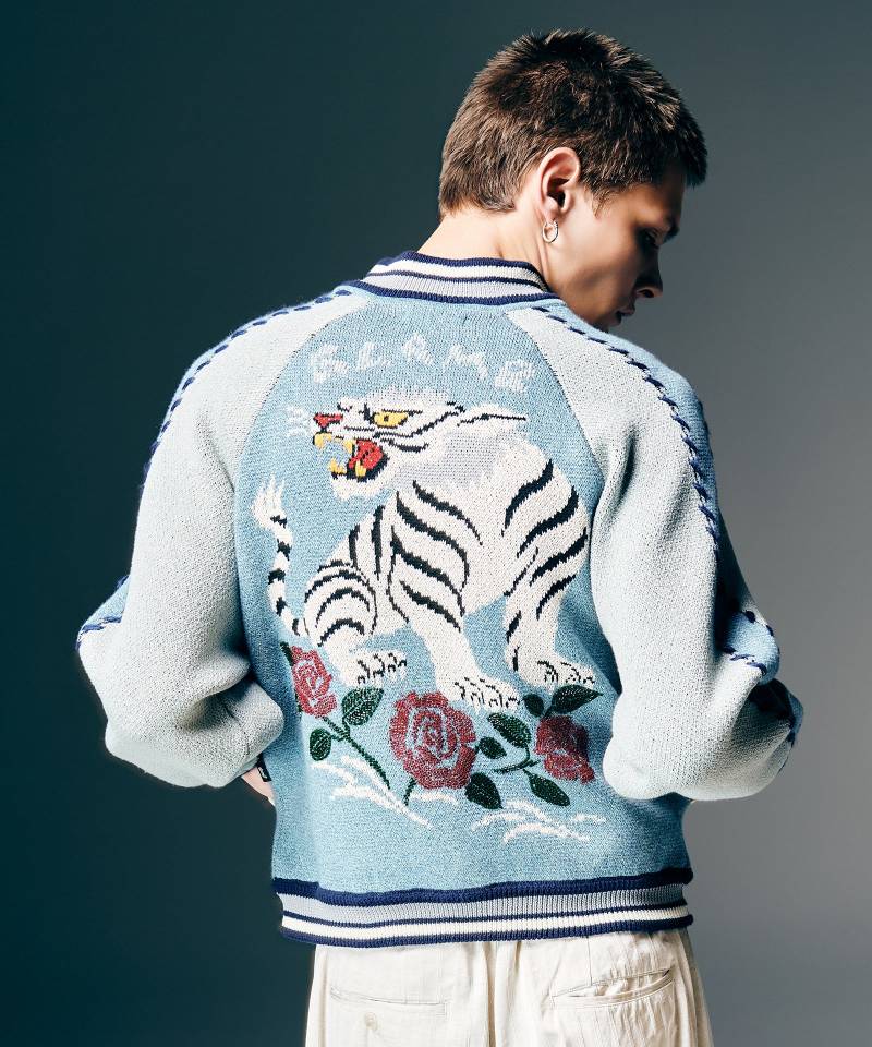 【予約商品】glamb(グラム) White Tiger Knit Ska Jumper / ホワイトタイガーニットスカジャンパー - Blue