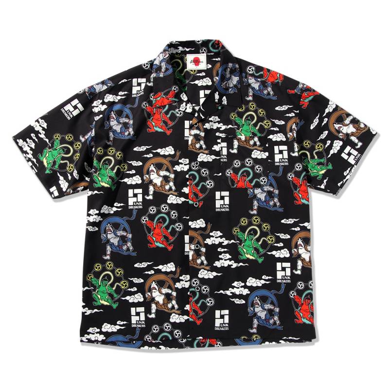 【予約商品】PUNK DRUNKERS (パンク・ドランカーズ) 風神雷神アロハシャツ - BLACK