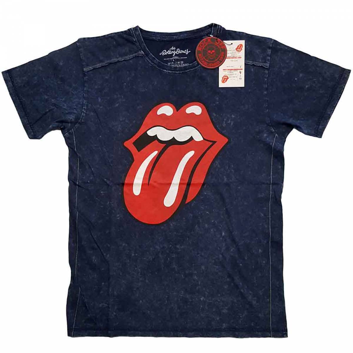【予約商品】THE ROLLING STONES バンドTシャツ ユニセックス: Classic Tongue (Navy Blue) (Wash Collection) - NAVY BLUE
