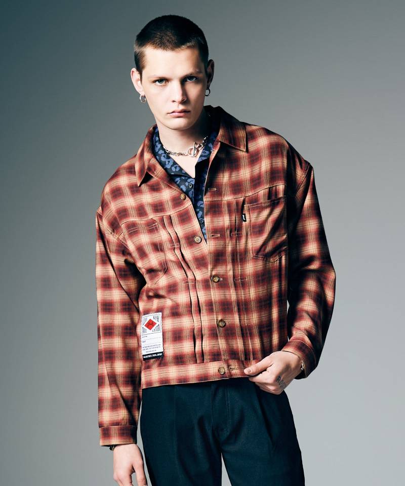 【予約商品】glamb(グラム) Ombre Check Shirt Jacket / オンブレーチェックシャツジャケット - Red