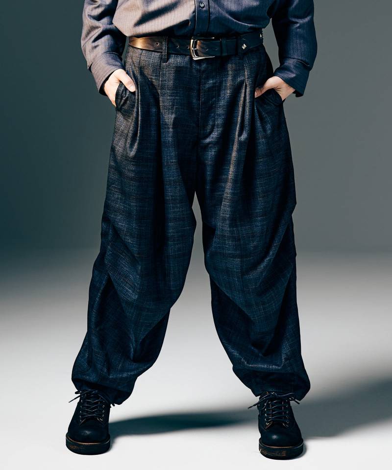 【予約商品】glamb(グラム)Glen Check Tuck Pants / グレンチェックタックパンツ - Gray