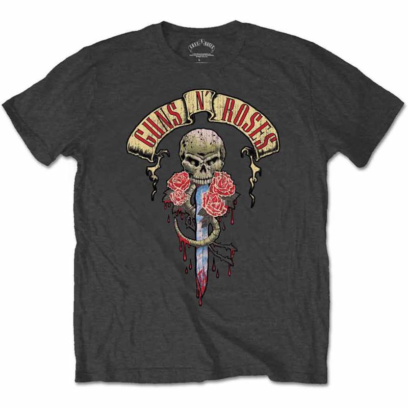 【予約商品】GUNS N' ROSES バンドTシャツ ユニセックス: Dripping Dagger (Charcoal Grey)
