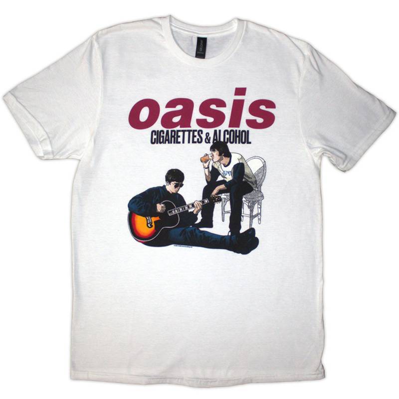 【予約商品】OASIS バンドTシャツ ユニセックス: Cigarettes & Alcohol Illustration (White)