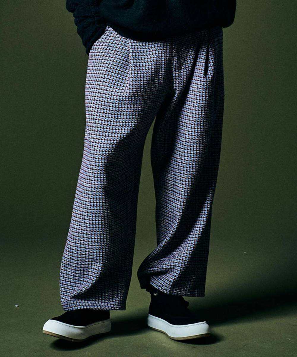 【予約商品】glamb (GB0422/P02 : Houndstooth Wide Slacks / ハウンドトゥースワイドスラックス - Blue×Wine