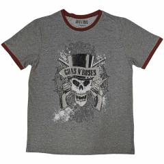 【予約商品】GUNS N' ROSES Unisex Ringer バンドTシャツ: Faded Skull (Grey)