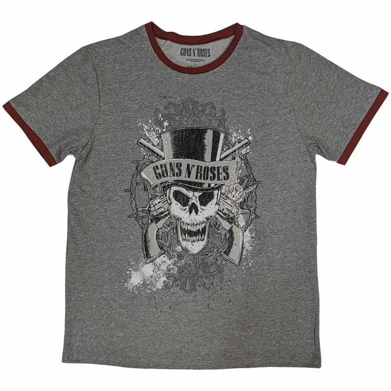 【予約商品】GUNS N' ROSES Unisex Ringer バンドTシャツ: Faded Skull (Grey)