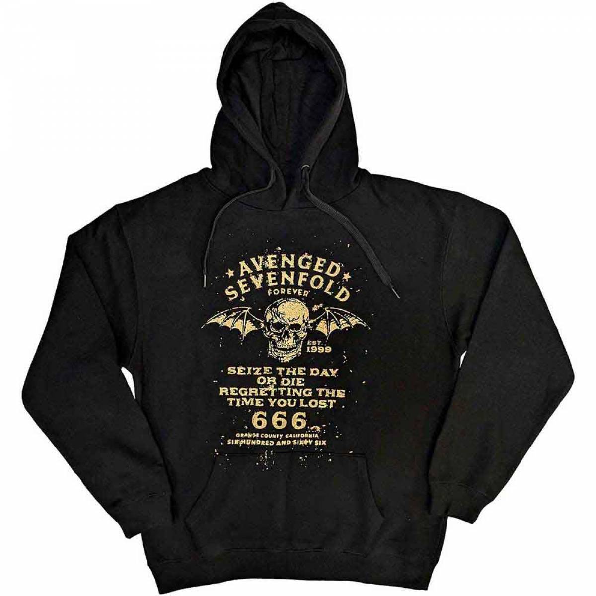 【予約商品】AVENGED SEVENFOLD Unisex Pullover Hoodie: Seize the Day (Black) - BLACK