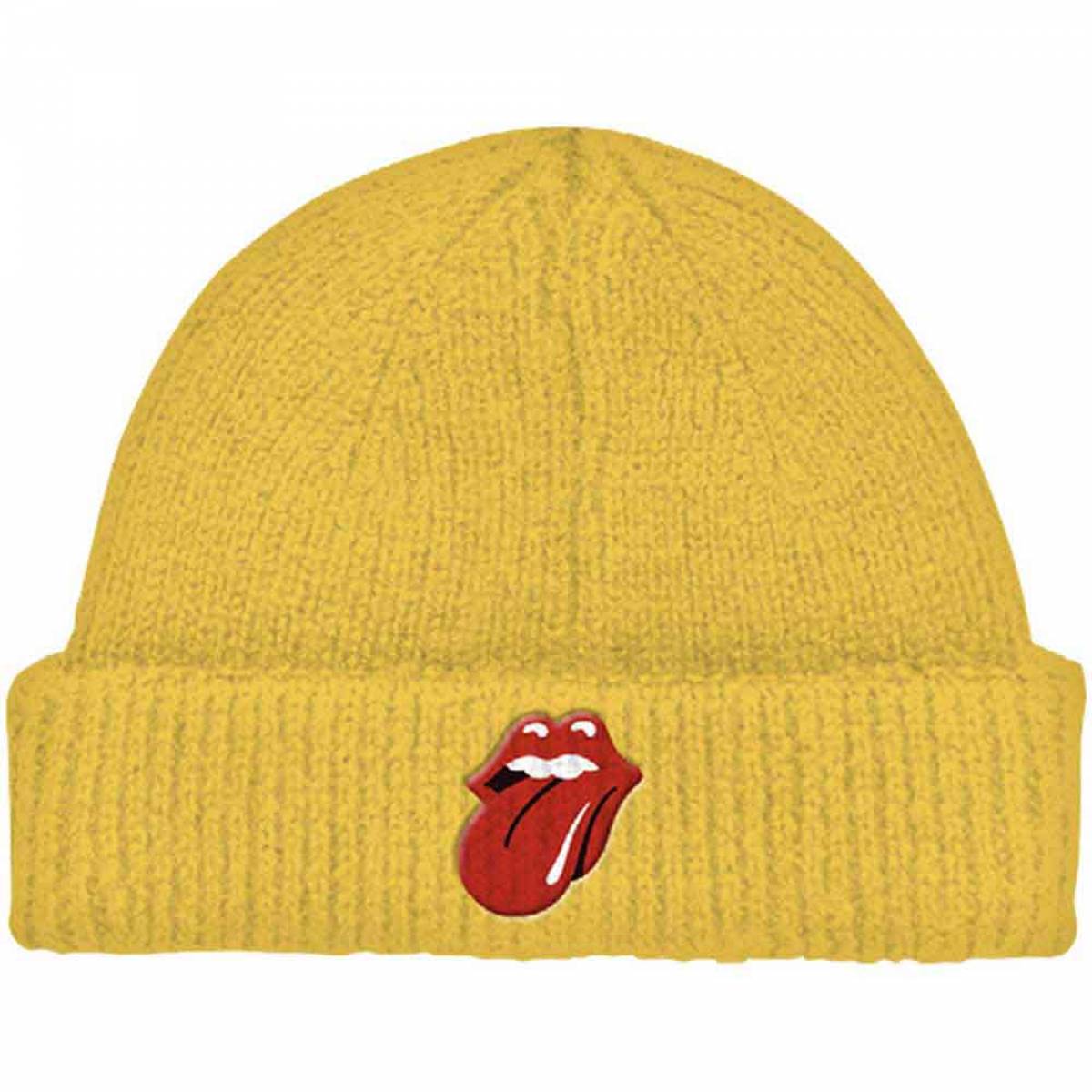 【予約商品】THE ROLLING STONES Unisex Beanie Hat: 72 Tongue (Mustard Yellow) (Roll Up) - MUSTARD YELLOW