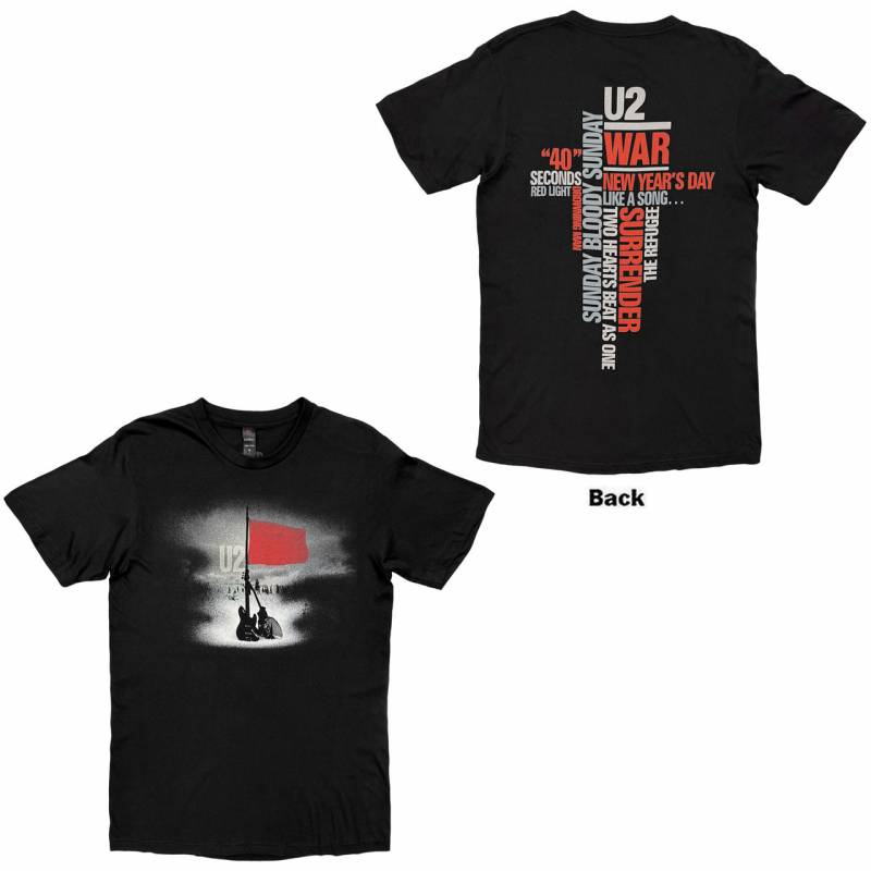 【予約商品】U2 バンドTシャツ ユニセックス: War Guitars & Red Flag (Black) (Back Print)