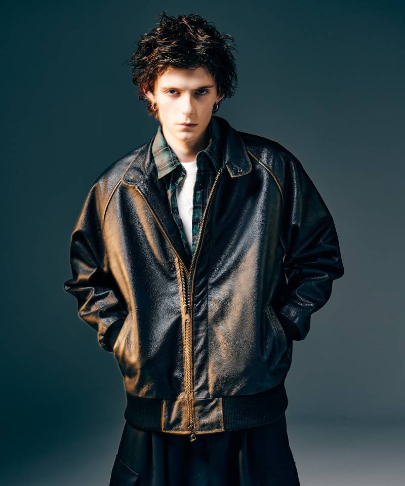 【予約商品】glamb(グラム)Leather Bomber Jacket / レザーボマージャケット - Brown