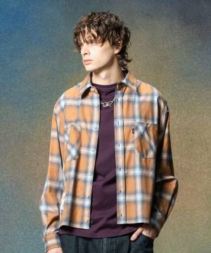 【予約商品】glamb(グラム)GB0225/SH13 : Short Check Shirt / ショートチェックシャツ - Orange
