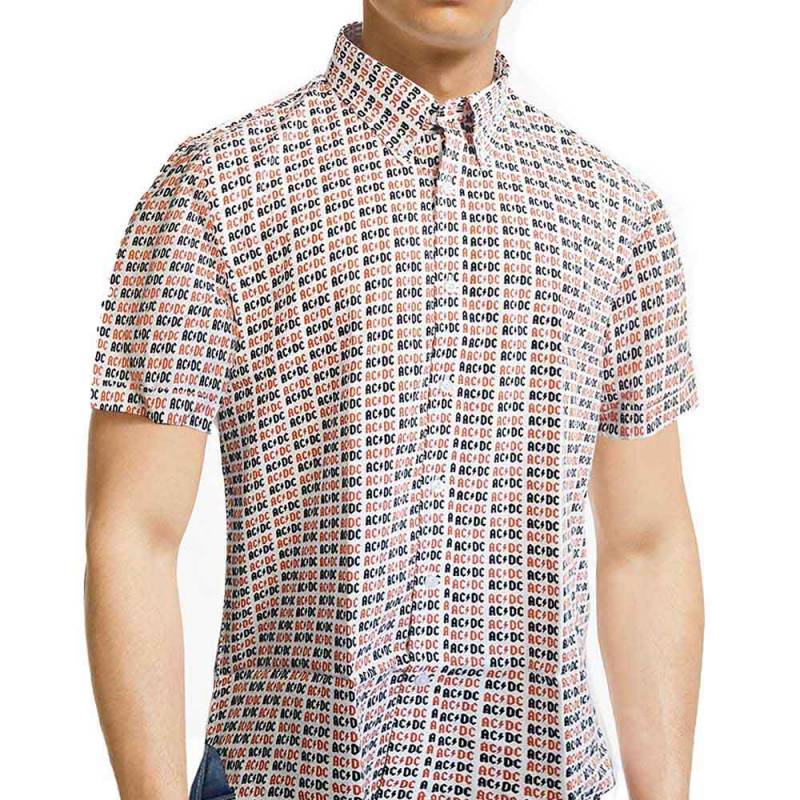 【予約商品】AC/DC Unisex Casual Shirt: Logo (White) (All Over Print) - WHITE