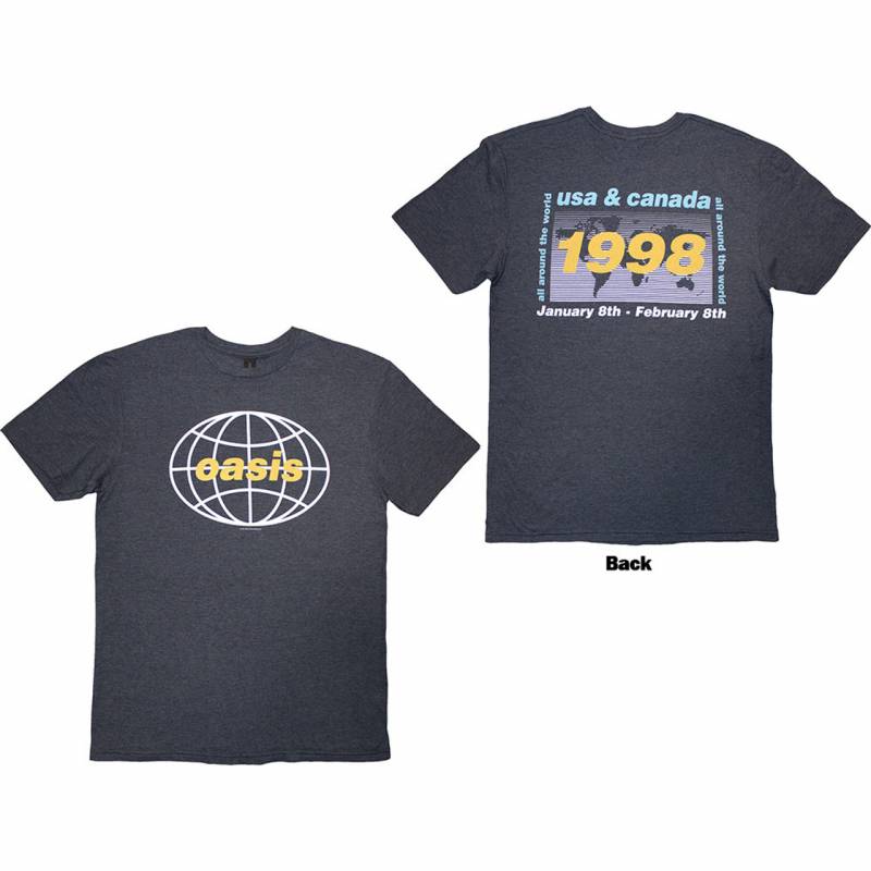 【予約商品】OASIS バンドTシャツ ユニセックス: 1998 World Tour - USA/Canada (Navy Blue) (Back Print)