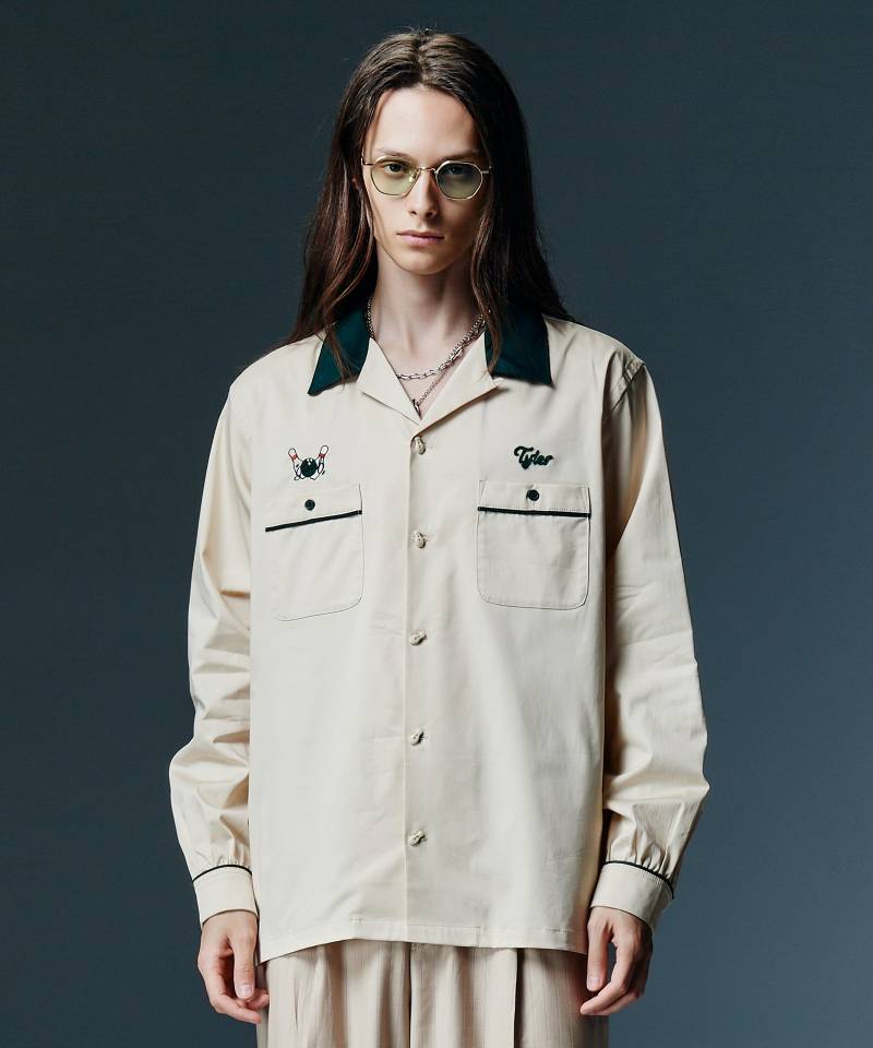 【予約商品】glamb(グラム) Chemical Burn Bowling Shirt / ケミカルバーンボウリングシャツ - Ivory