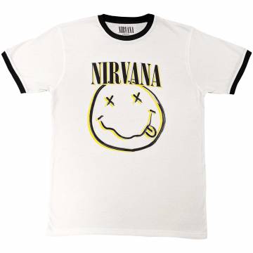 【予約商品】NIRVANA Unisex Ringer バンドTシャツ: Double Happy Face (White) - WHITE