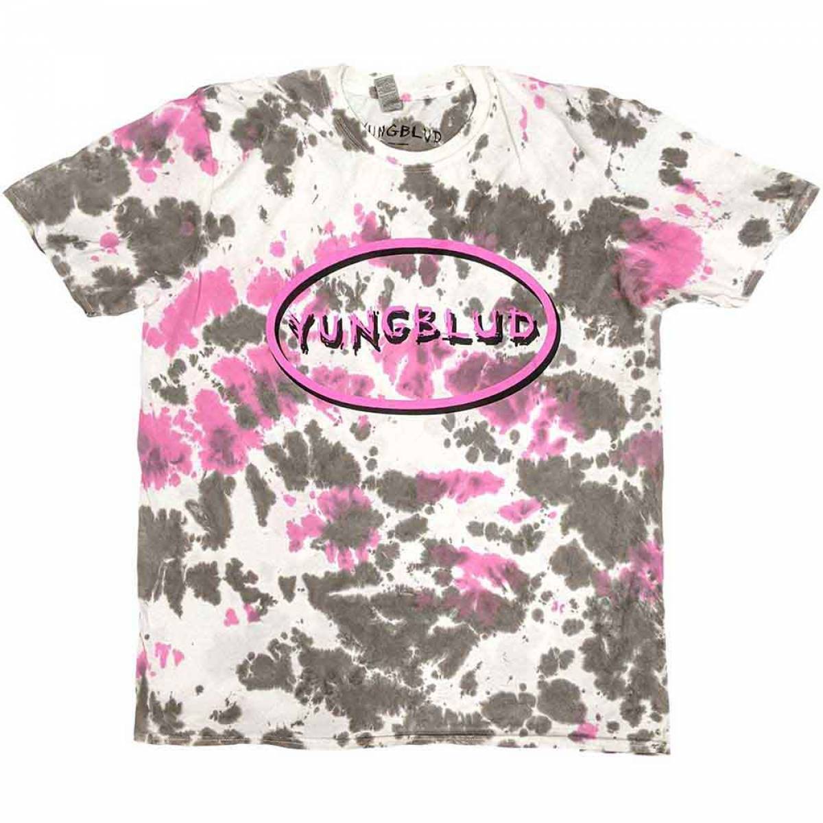 【予約商品】YUNGBLUD バンドTシャツ ユニセックス: Scratch Logo Oval (Grey) (Wash Collection) - GREY