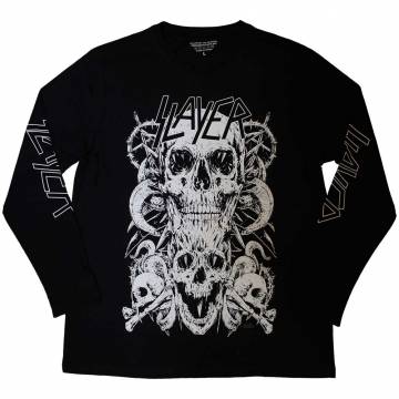 【予約商品】SLAYER Unisex Long Sleeve Tシャツ: White Skulls (Sleeve Print)