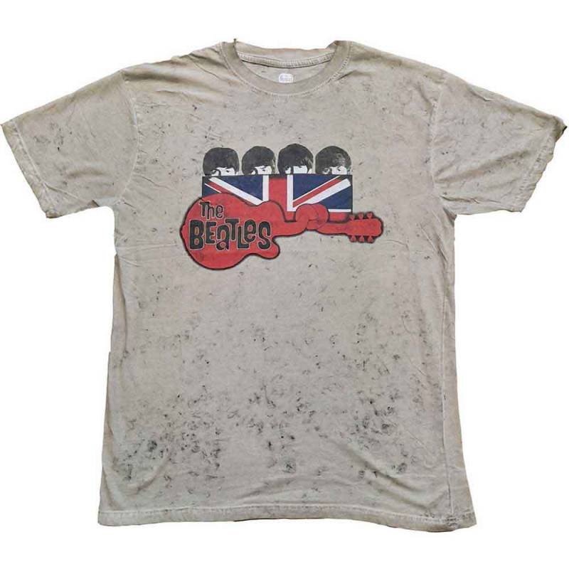 【予約商品】THE BEATLES バンドTシャツ ユニセックス: Guitar & Flag Snow Wash (Sand) (Wash Collection)