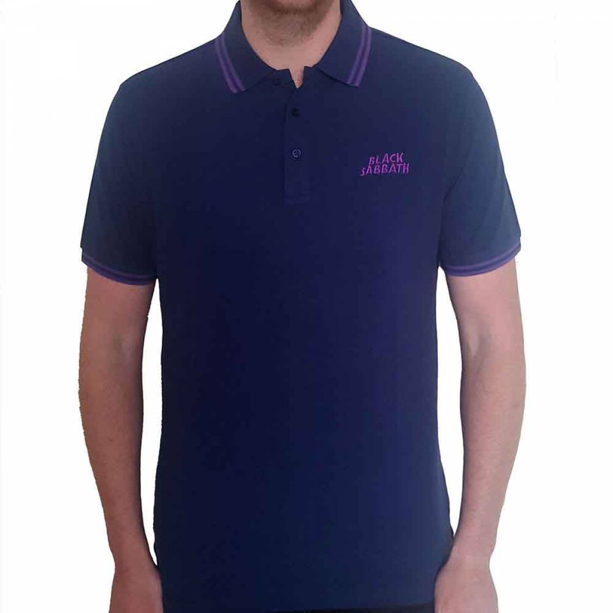 【予約商品】BLACK SABBATH Unisex Polo Shirt: Wavy Logo - NAVY BLUE